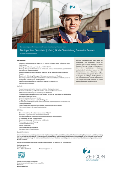 Bauingenieur / Architekt (m/w/d) für die Teamleitung Bauen im Bestand - Hannover