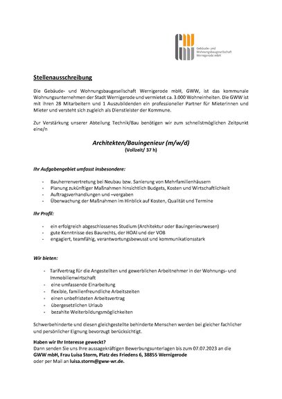 Architekt*in/ Bauingenieur*in (m/w/d) gesucht