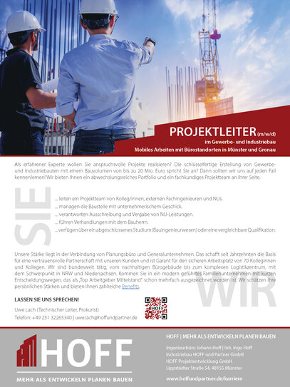 Projektleiter (m/w/d) im Gewerbe- und Industriebau (mobiles Arbeiten mit Bürostandorten in Münster und Gronau)