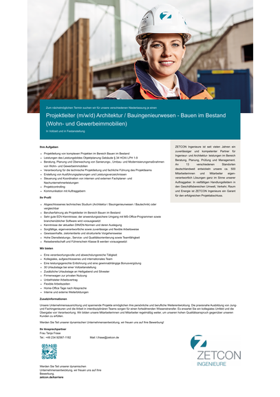 Projektleiter (m/w/d) Architektur / Bauingenieurwesen - Bauen im Bestand (Wohn- und Gewerbeimmobilien) - Hannover