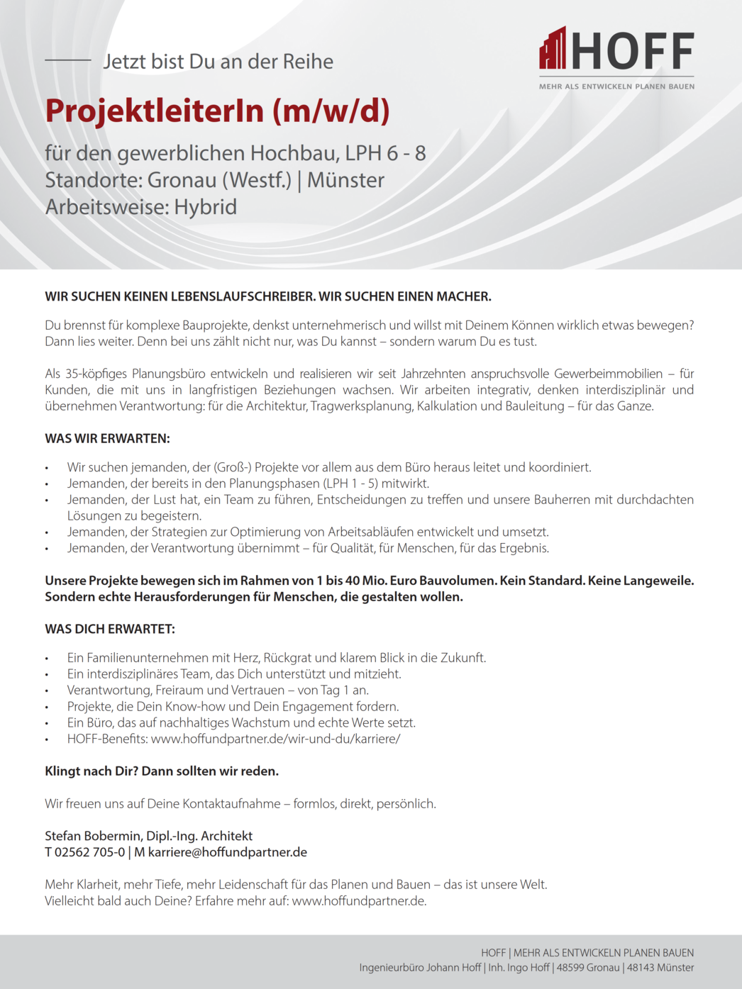 PROJEKTLEITER (m/w/d) GEWERBLICHER HOCHBAU, LPH 6 - 8