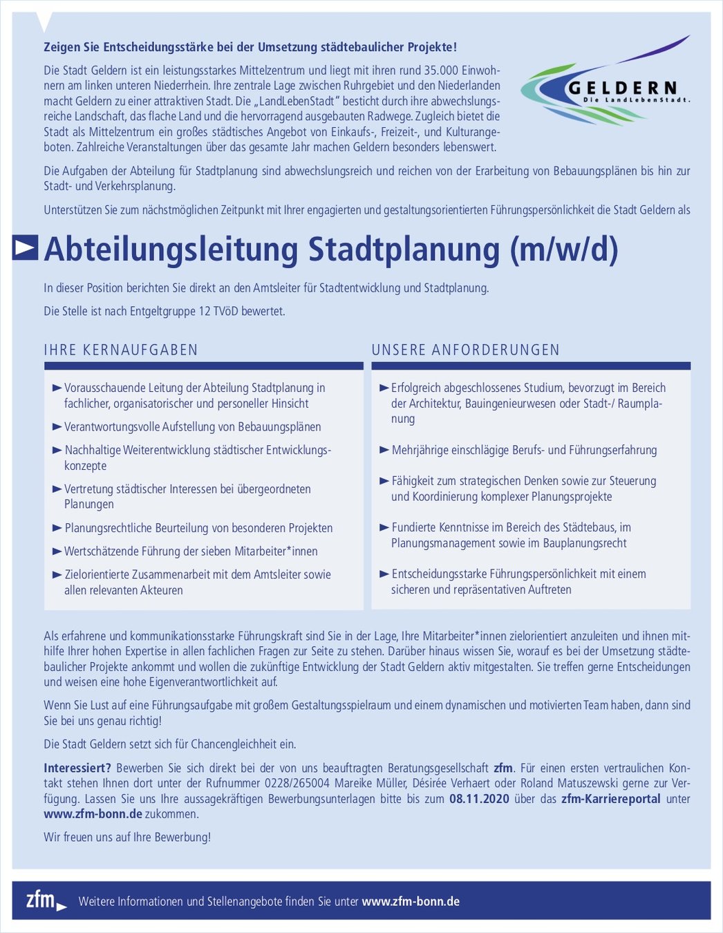Abteilungsleitung Stadtplanung (m/w/d) für die Stadt Geldern Abteilungsleitung Stadtplanung (m/w/d) für die Stadt Geldern