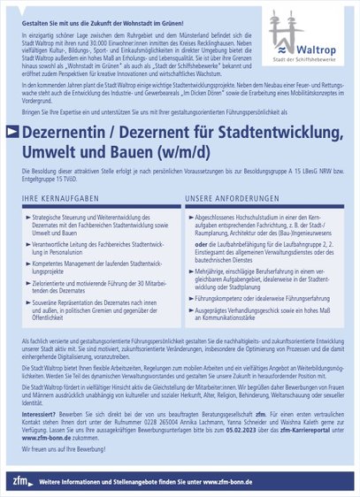 Dezernentin / Dezernent für Stadtentwicklung, Umwelt und Bauen (w/m/d)