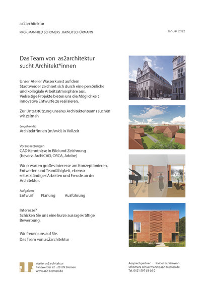 Das Team von as2architektur sucht Architekt*innen (m/w/d) in Vollzeit