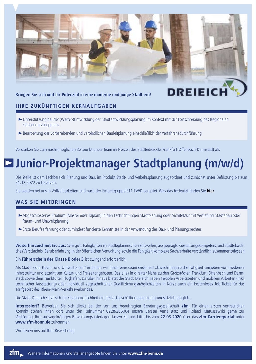 Architektenkammer Niedersachsen Junior Projektmanager Stadtplanung M W D Fur Die Stadt Dreieich