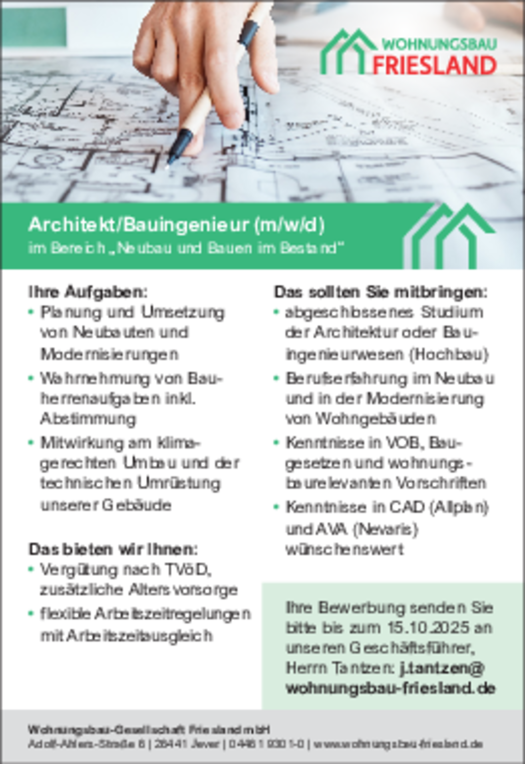 Architekt/Bauingenieur (m/w/d)  im Bereich „Neubau und Bauen im Bestand“